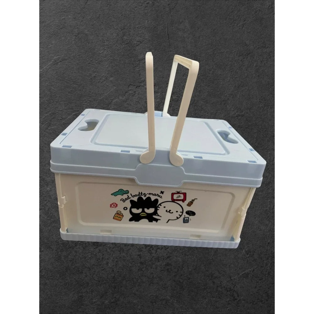 Sanrio Bad Badtz-Maru Collapsible Storage Bin with Lid Blue White Folding Crate